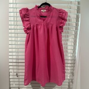 Umgee dress. Hot pink, waffle material and ruffle sleeves.